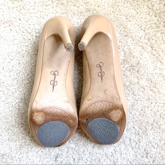 JESSICA SIMPSON Nude Patent Leather Peep Toe Heels - Picture 6 of 10